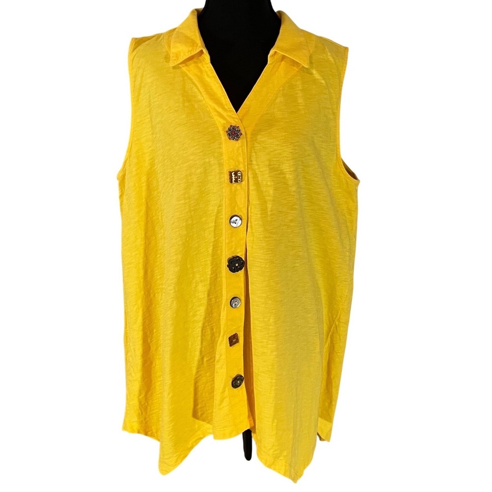 Soft Surroundings Danielle Button Yellow Sleevele… - image 1